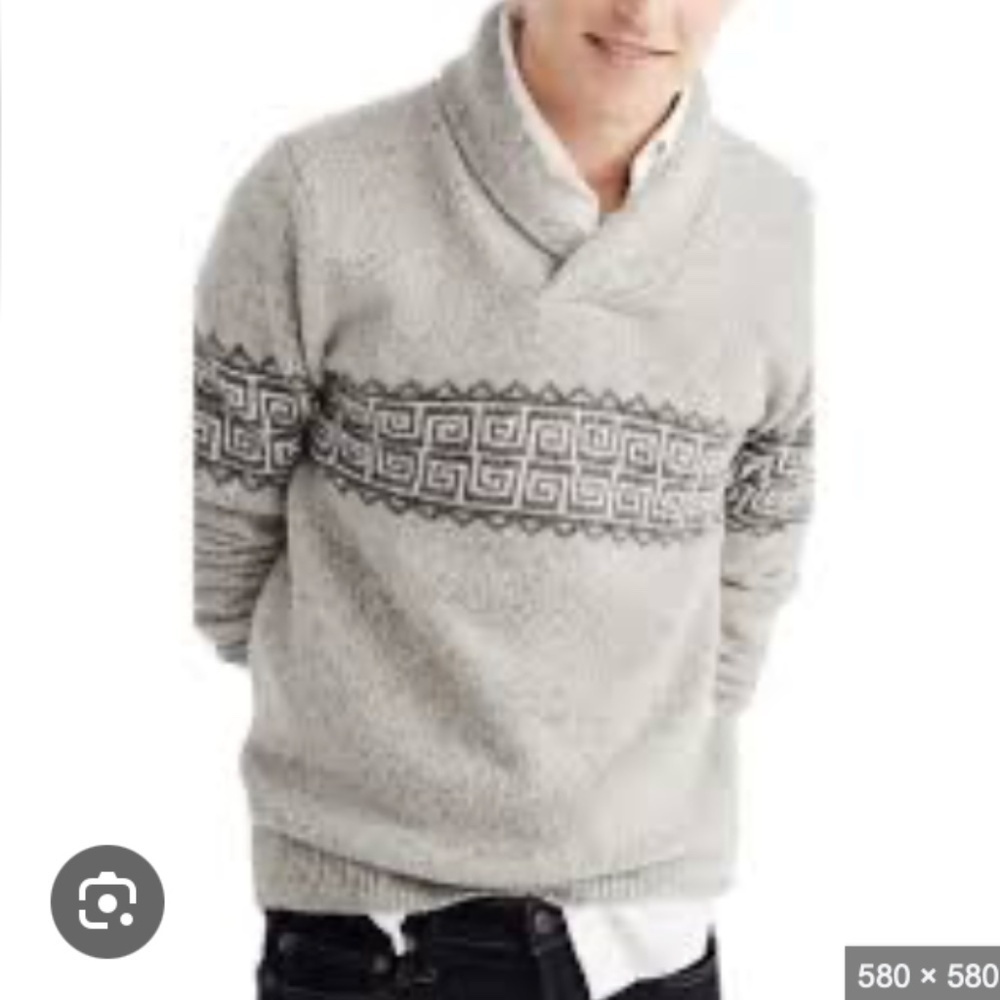 Y2K Abercrombie Wool Sweater XL Shawl Collar Fair Isle Beige Oatmeal Holiday Ski